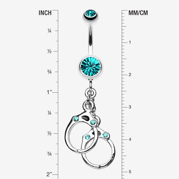 Detail View 1 of Handcuff Sparkle Belly Ring-Teal